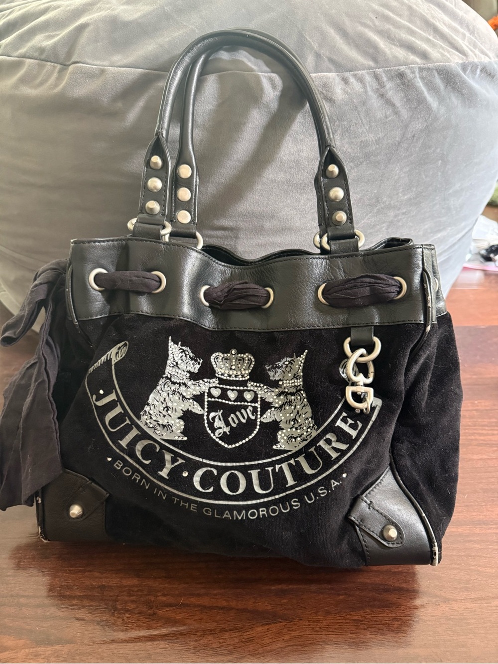 Vintage Juicy Couture Daydreamer Rare Black/Brown Velour Scottie Dog Y2K Bow Bag